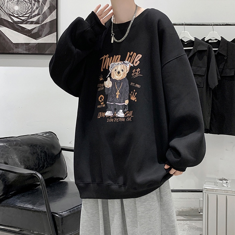 Áo Sweater Nỉ Bông Nam Nữ Unisex Form Rộng In Hình Gấu ThugLife Cá Tính