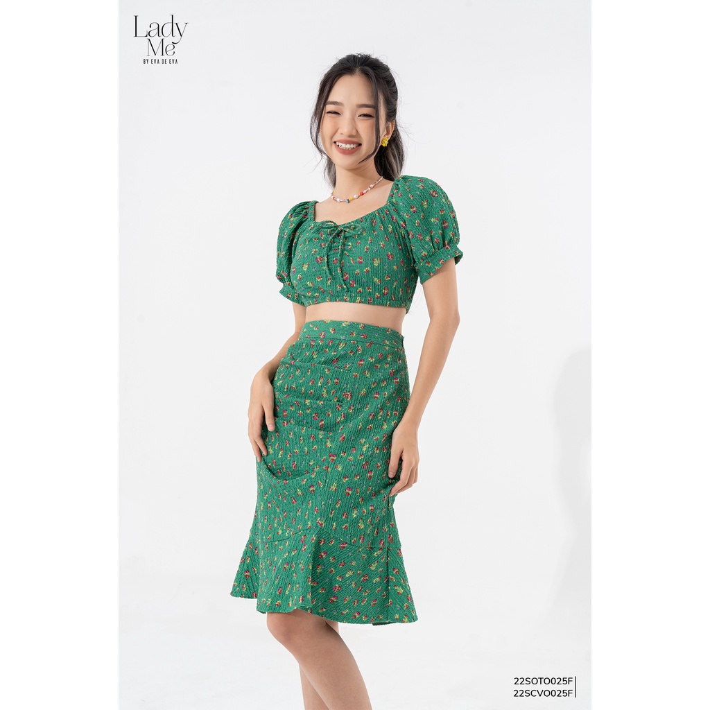 Áo croptop nữ tay phồng họa tiết LADY ME by Eva de Eva 22SOTO025F