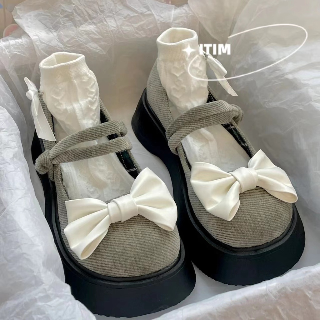 Giày Mary Jane hàng cao cấp giày nữ 2022 mùa hè mới tất cả các trận đấu nữ tính nơ giày mũi to giày da nhỏ 1985