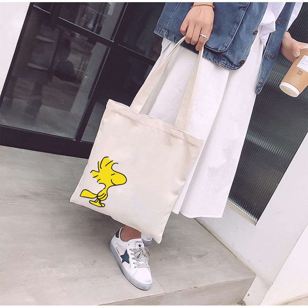 [Mã BMBAU50 giảm 50K đơn 150K] Túi Tote Vải Mộc GINKO Dây Kéo In Hình Woodstock Snoopy M21