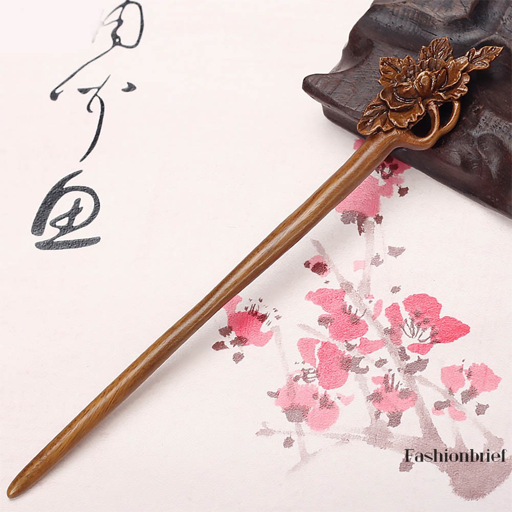 Trâm gỗ cài tóc dài 18.5cm điêu khắc họa tiết hoa lá giản dị với nhiều màu sắc để lựa chọn