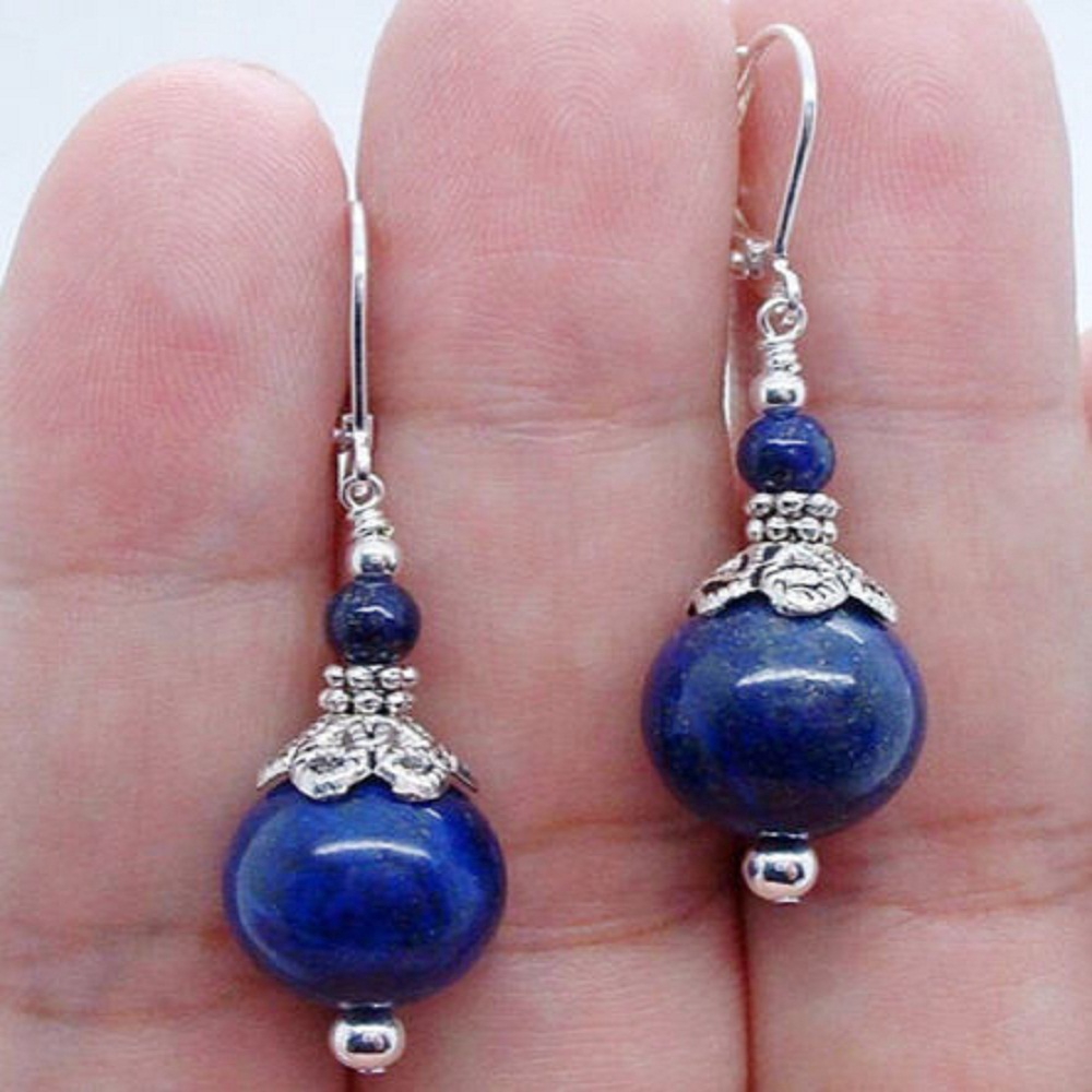 Dây Chuyền Mặt Đá Lapis Lazuli Phong Cách Retro Thanh Lịch Cho Nữ