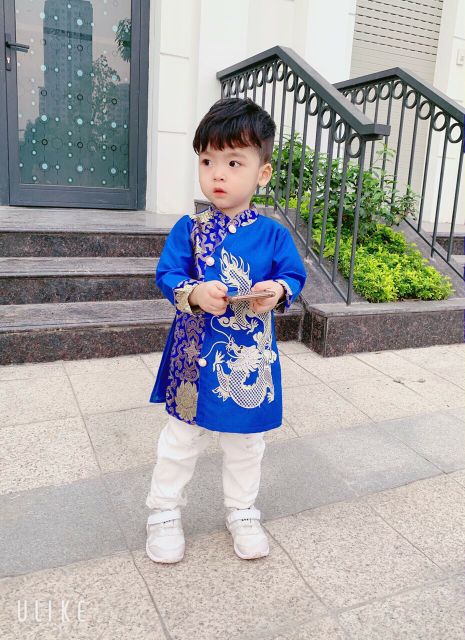 Áo dài cách tân gấm rồng cho bé yêu 9-31kg