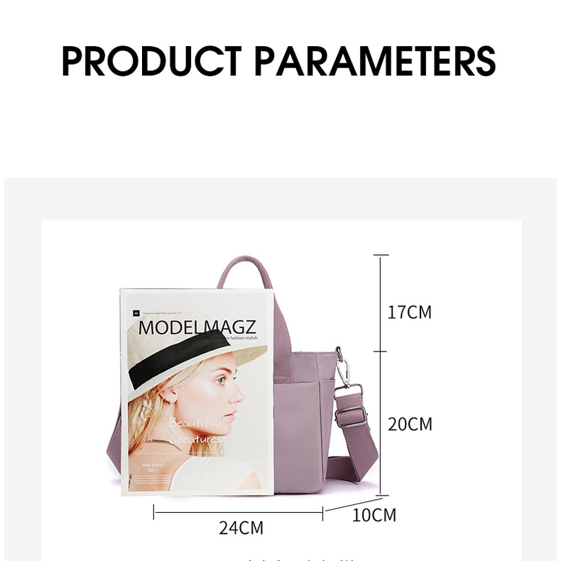 Túi Đeo Chéo Vai Bằng Vải Canvas Nylon Màu Trơn Siêu Nhẹ Kiểu Dáng Đơn Giản Dành Cho Nữ