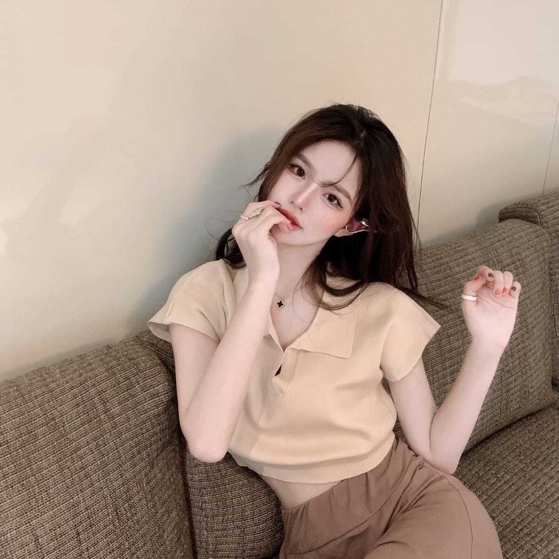 Áo Dệt Kim Tay Ngắn Cổ Bẻ Trẻ Trung Hợp Thời Trang COZOK