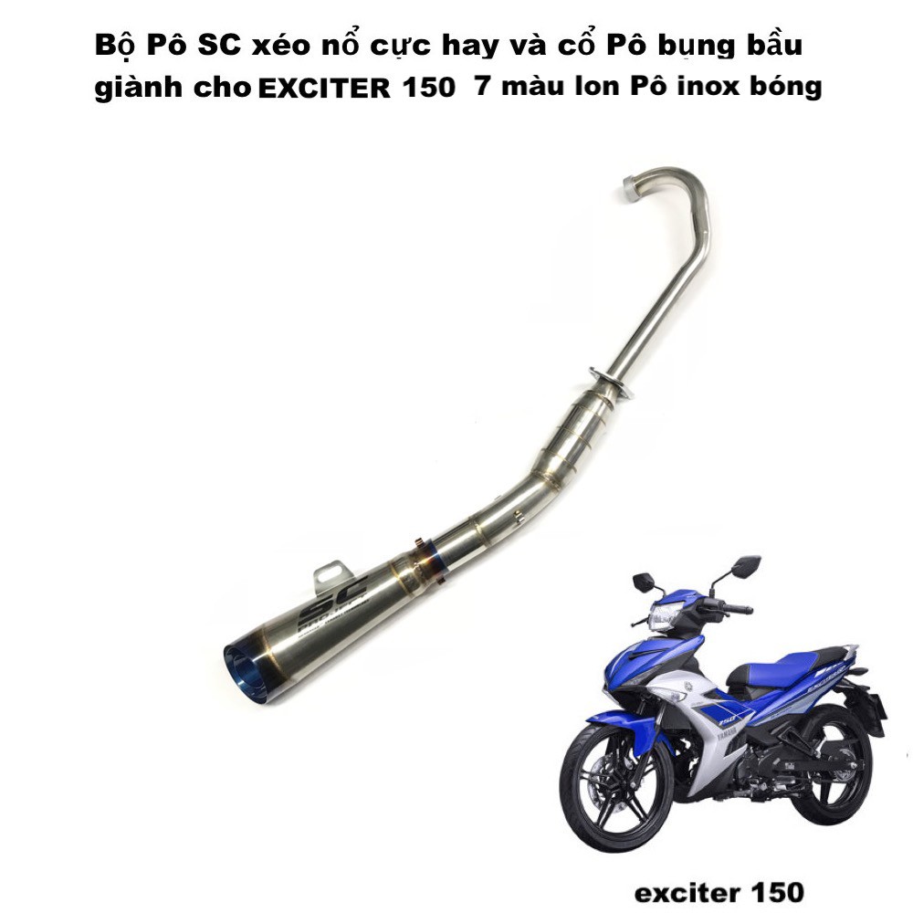 Pô SC xéo 7 màu và cổ pô bụng bầu inox, tặng bộ chụp ốc ngôi sao 30 màu vàng thanh khang 006001319 006001311 006000560