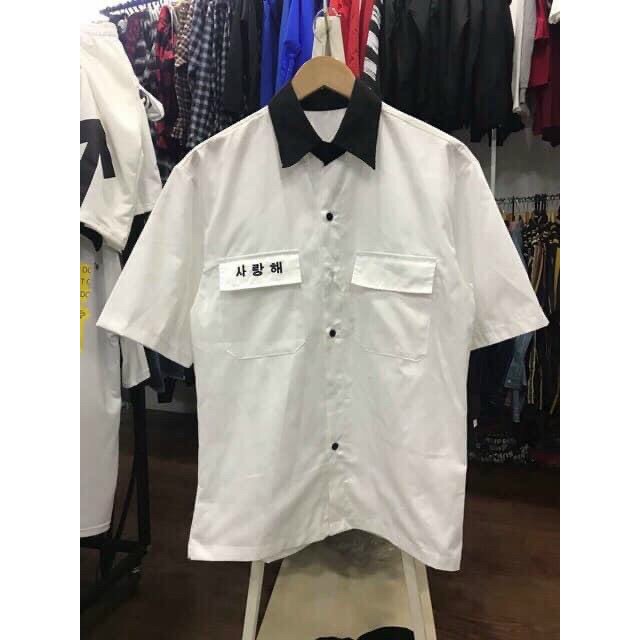 ÁO SƠ MI NGẮN TAY NAM NỮ CỰC XINH THÊU CHỮ TRUNG QUỐC , PHÙ HỢP CHO MỌI LỨA TUỔI