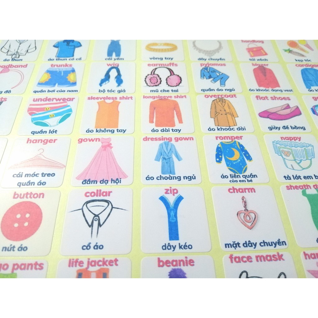 🔥42 miếng dán stickers từ vựng tiếng Anh chủ đề THỜI TRANG - 42 Eng/Vi vocabulary stickers topic FASHION 🔥