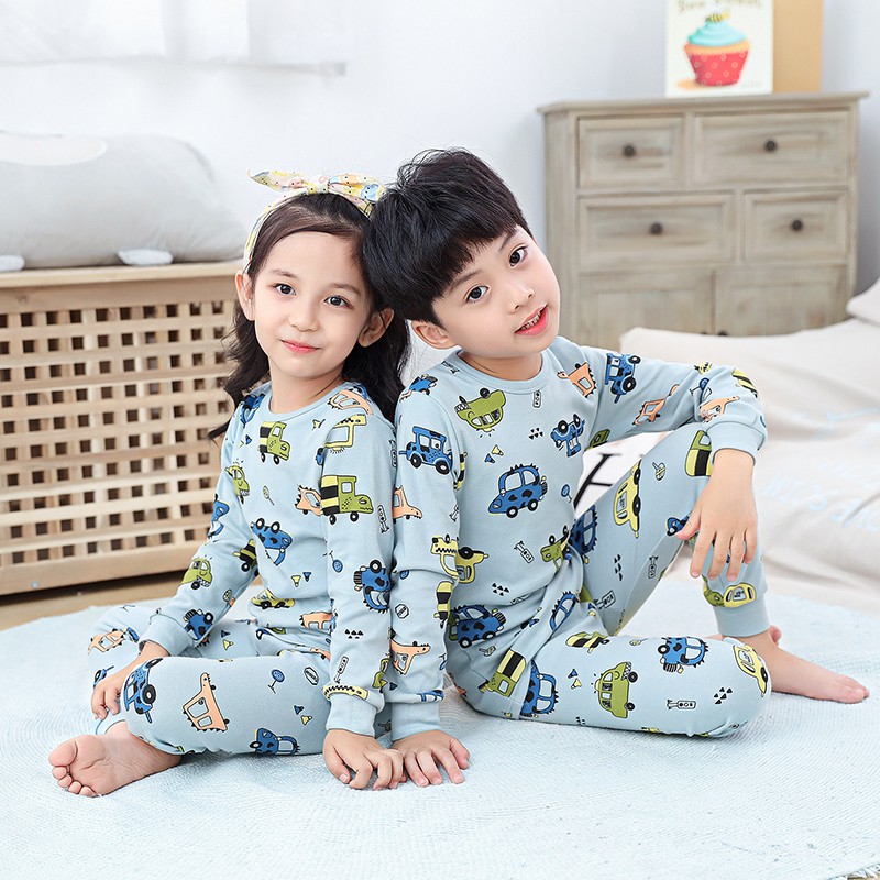 Bộ đồ ngủ cotton in họa tiết động vật hoạt hình đáng yêu dành cho trẻ em