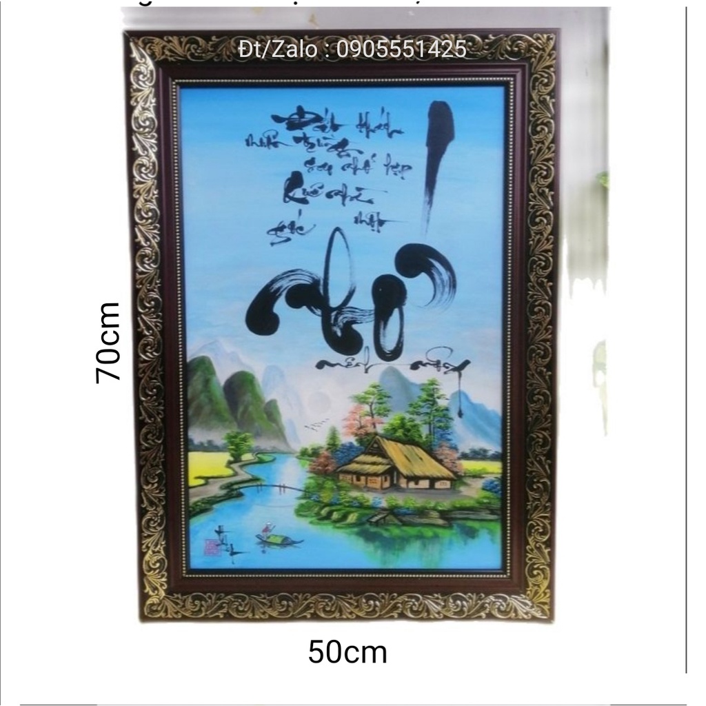 Tranh phong thủy.Thư pháp Quê hương.Quà tặng TÂN GIA, khai trương, ông bà, cha mẹ, đối tác. Quà tết.Tranh vẽ tay.