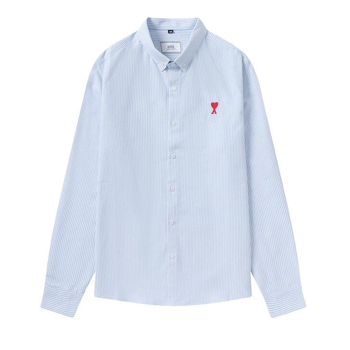 Áo sơ mi tay dài kẻ sọc thêu hình trái tim thời trang cho cặp đôi