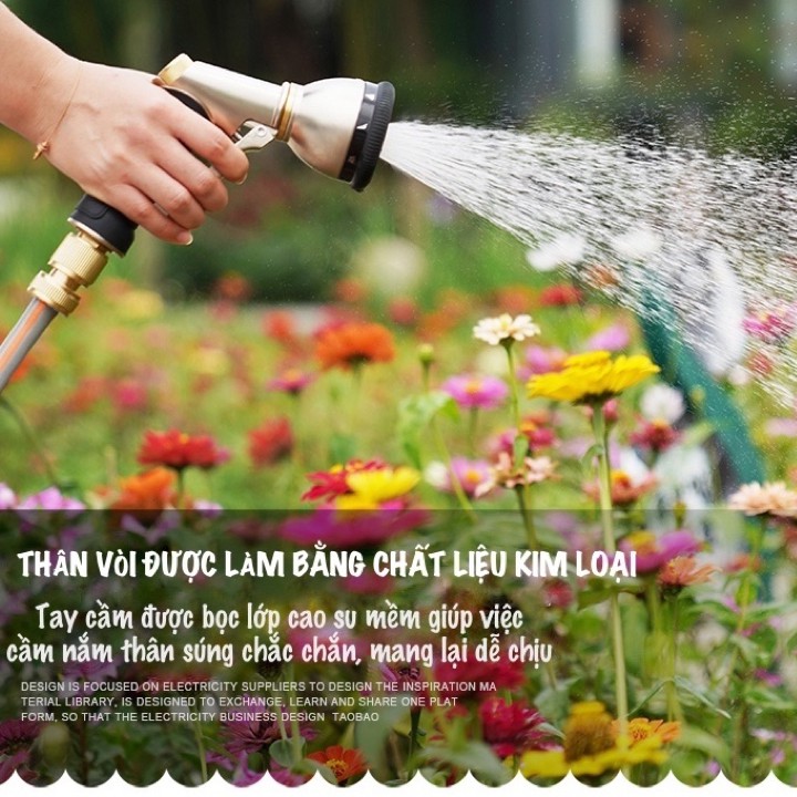 Vòi tưới cây rửa xe đa năng, vòi xịt nước làm bằng chất liệu KIM LOẠI có 9 KIỂU PHUN - RC236