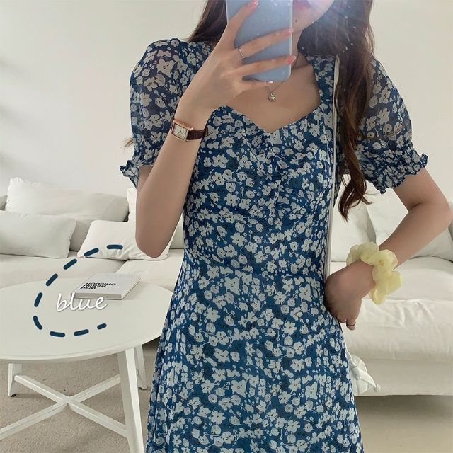 [FREESHIP] Váy Voan Hoa Nhí Cao Cấp màu xanh Lớp lót mềm mại | BigBuy360 - bigbuy360.vn