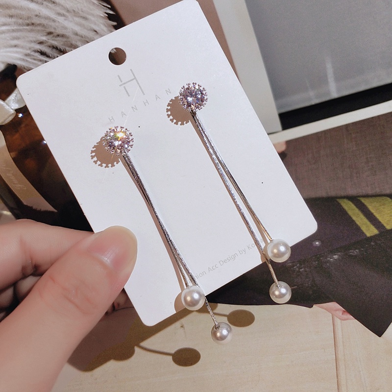 Nine Duolan Đôi Bông Tai Dáng Dài Đính Đá Zircon Ngọc Trai Nhân Tạo Thời Trang Cho Nữ