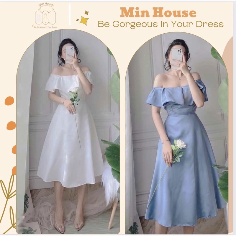 Váy dự tiệc trễ vai siêu xinh-đầm trắng trễ vai dự tiệc sang chảnh