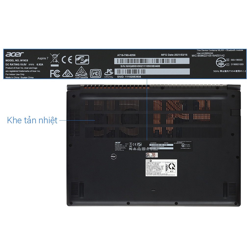 Laptop ACER Aspire 7 A715-75G-56ZL (NH.Q97SV.001)/ Black/ Intel Core i5-10300H - Bảo hành 12T Chính Hãng