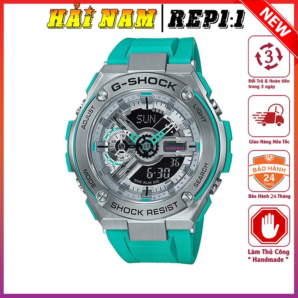 Đồng hồ nam G-Shock.GST-410-2A.Mặt 51mm,chống sốc,dây cao su,viền thép,hiển thị kép kim điện tử.