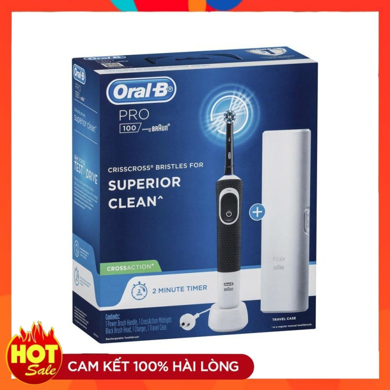 Bàn chải điện Oral B Pro 100 loại bỏ 100% mảng bám - Hàng chính hãng Đức