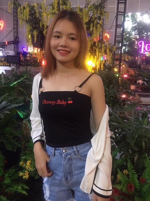 Áo 2 dây, áo croprop nữ in cherry kèm nút sexy AD17 - colory shop