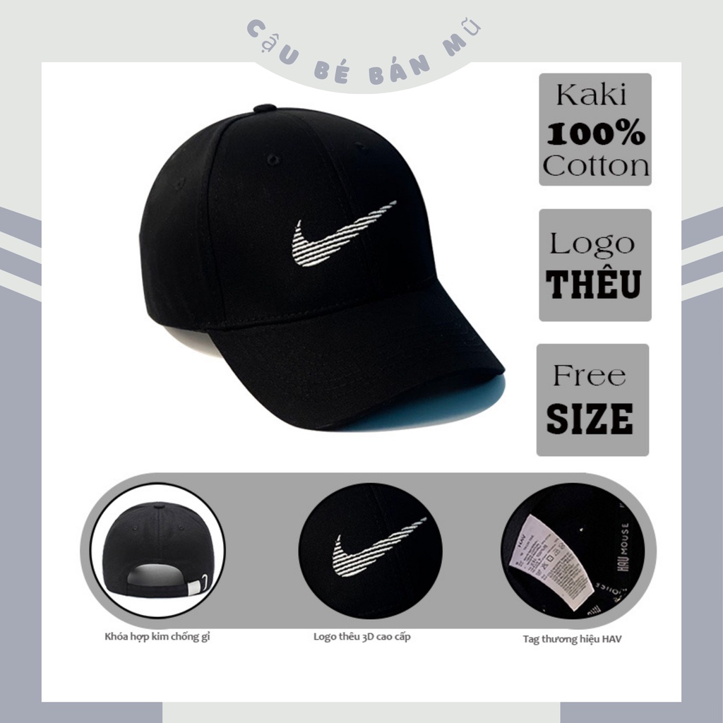 Nón kết lưỡi trai Mũ Like đen logo thêu xám dành cho nam nữ Free size - Full hộp