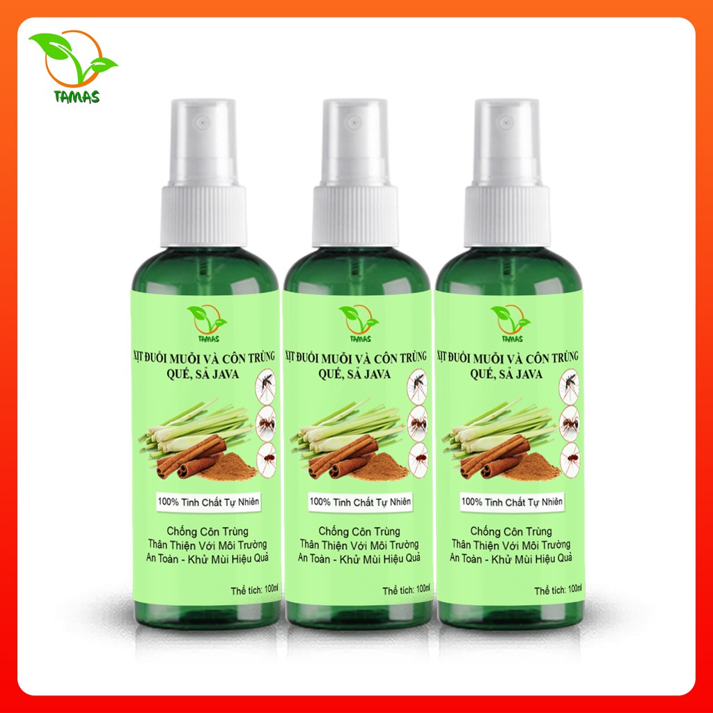 Combo 3 chai xịt tinh dầu đuổi muỗi và côn trùng 100ml, Tinh dầu xả java+ quế.