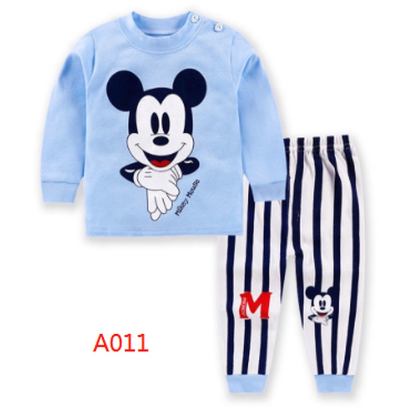 Bộ Đồ Ngủ Tay Dài Vải Cotton In Hoạt Hình Dễ Thương Cho Bé