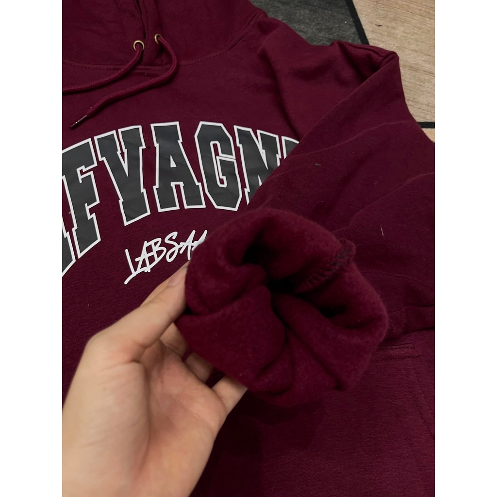 Áo hoodie nam nữ form rộng chất liệu nỉ lót bông - NF đỏ mận