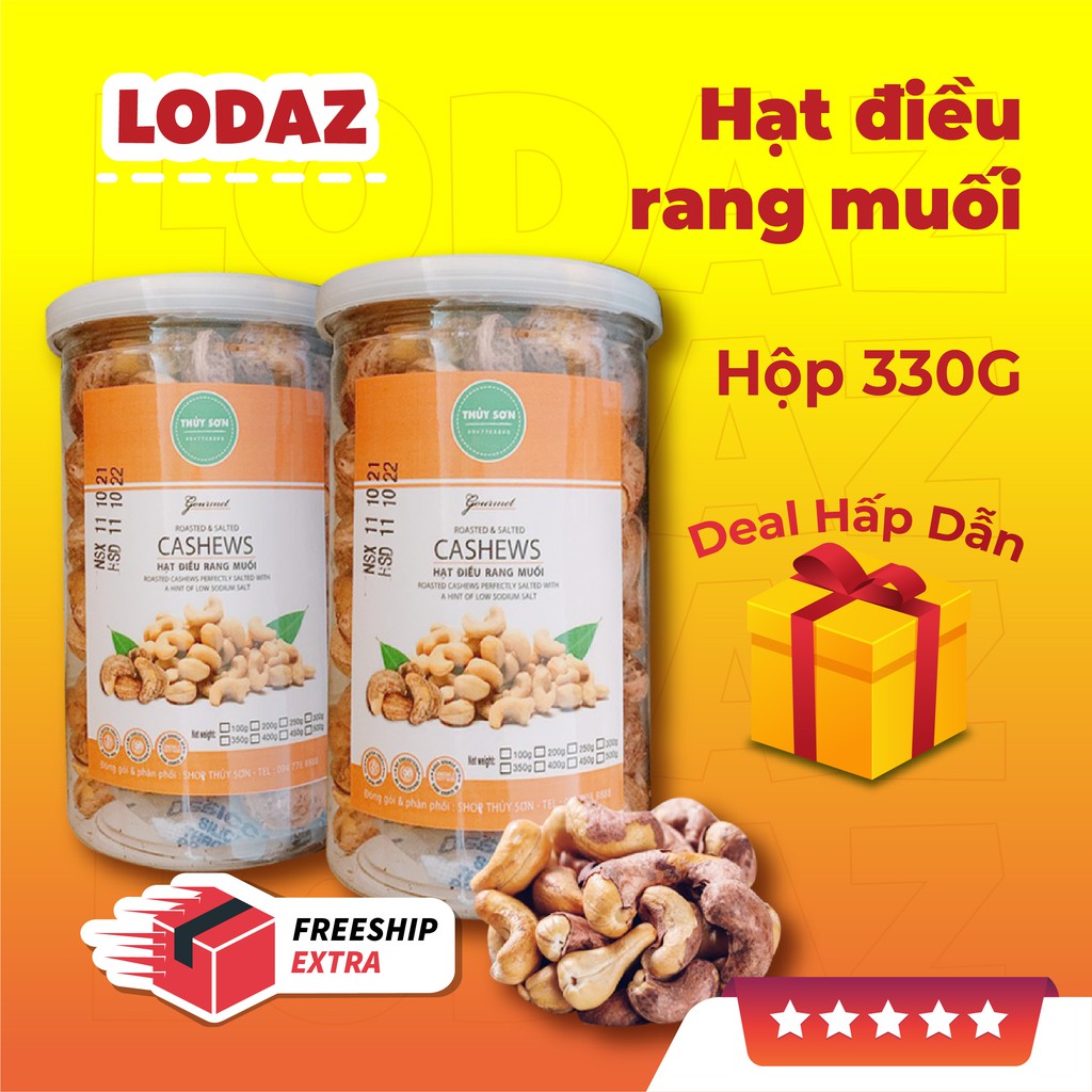 Hạt điều rang muối sạch vỏ Lodaz ăn vặt vừa ngon vừa rẻ Hà Nội nguyên hộp 330gr