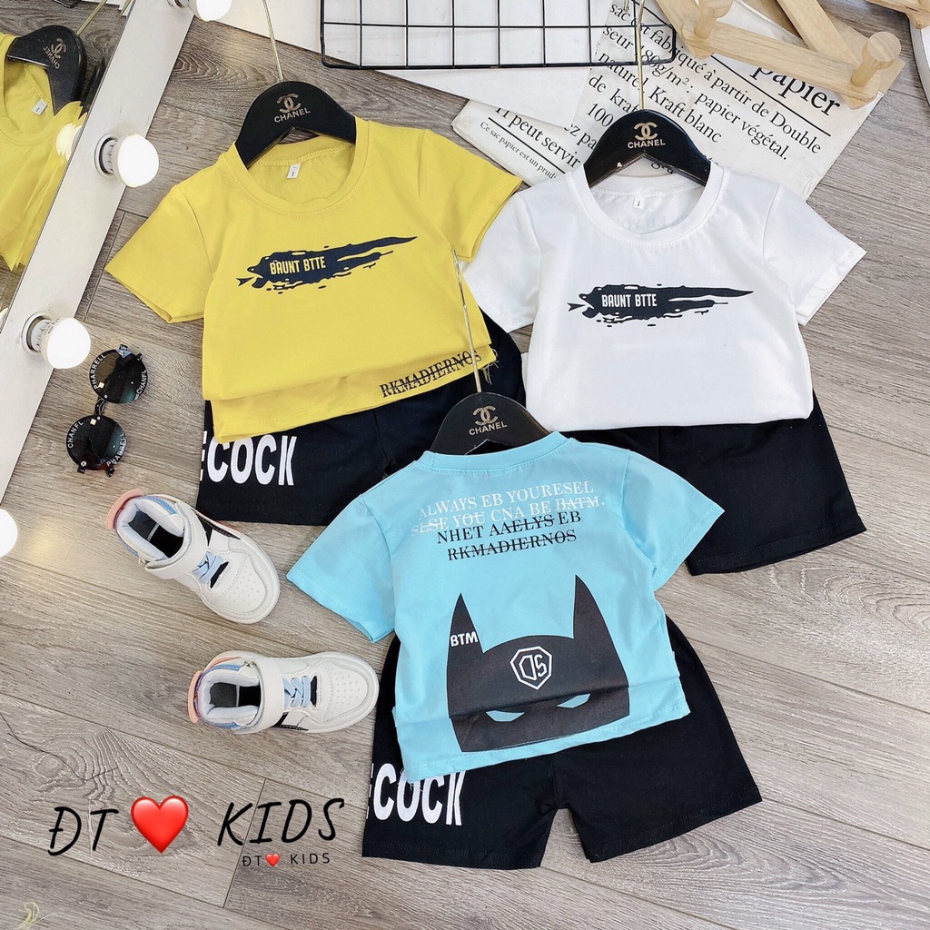 Bộ cộc tay bé trai, bộ quần áo cotton họa tiết Batman 3 màu cho bé