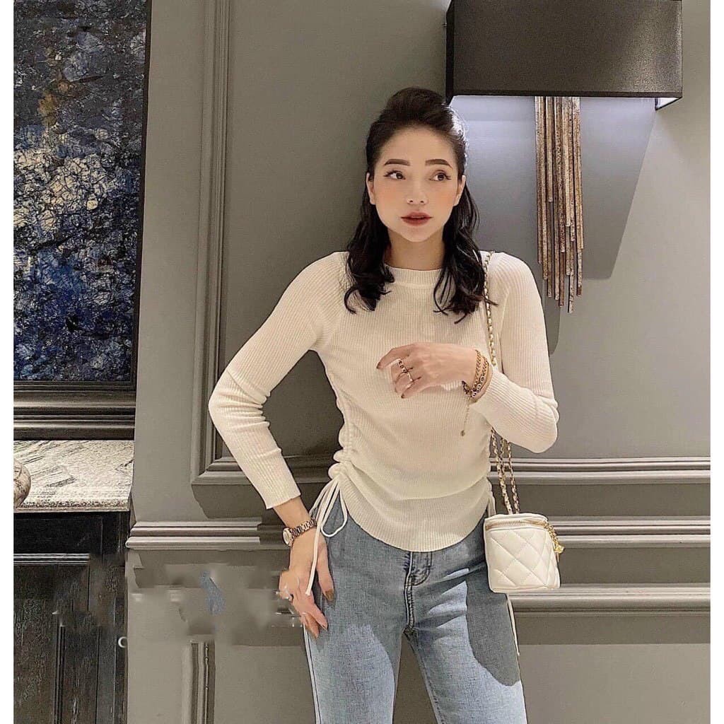 áo len nữ rút dây sườn chất len tăm siêu đẹp co giãn - áo len tăm giữ nhiệt thu đông nữ | BigBuy360 - bigbuy360.vn