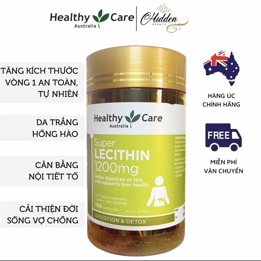 Mầm Đậu Nành Healthy Care Super Lecithin 1200mg Úc Chính Hãng 100 Viên Uống Tăng Vòng 1