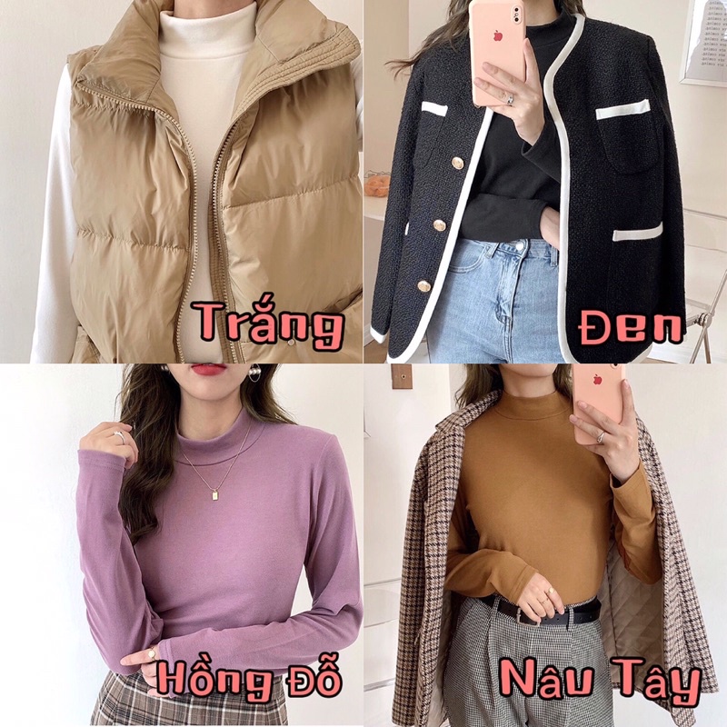 Áo giữ nhiệt cho nữ cổ cao 3 phân nhiều màu chất thun nỉ Gom - áo thu đông dài tay cổ tròn ấm áp AN02