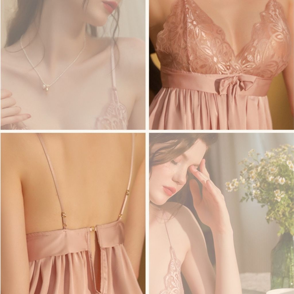 Đầm ngủ 2 dây gợi cảm Váy ngủ sexy dáng baby doll khoét ngực tặng quần chíp M91