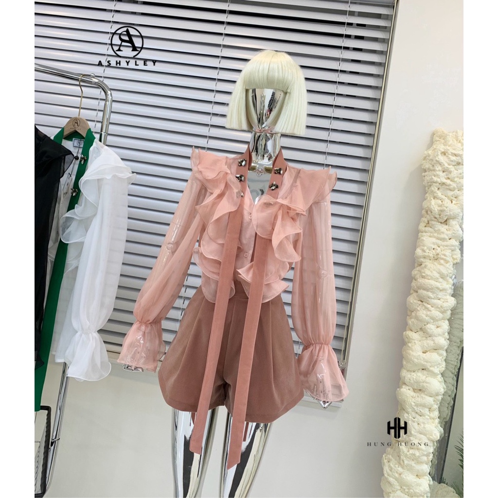 SET ÁO SƠ MI TƠ ĐÍNH ÓNG BÈO NGỰC QUẦN SHORT SIÊU XINH