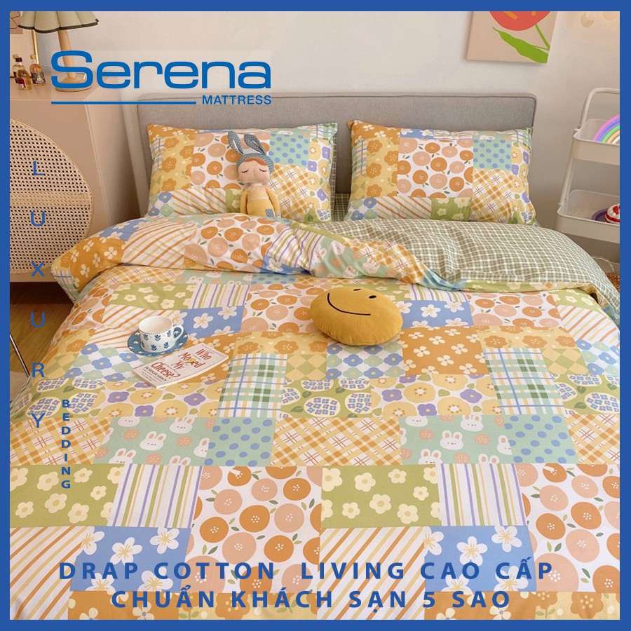 Bộ Chăn Ga Gối Đẹp Cotton Living SERENA Set 5 Món Bộ Chăn Drap Giường Trần Bông Hàn Quốc – Hệ Thống Nệm