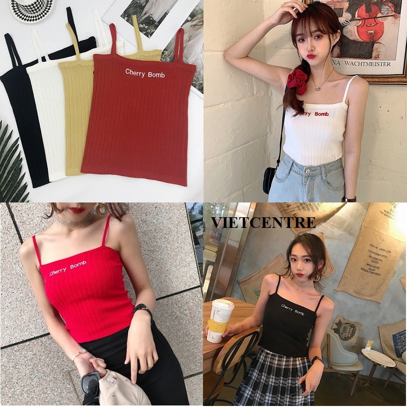 Áo hai dây ôm nữ CHERRY áo 2 dây croptop chất thun gân mềm mát - VIETCEN