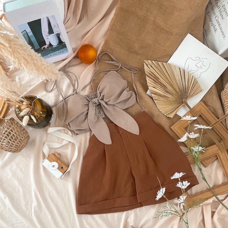 Set áo nơ + quần short kèm hình thật
