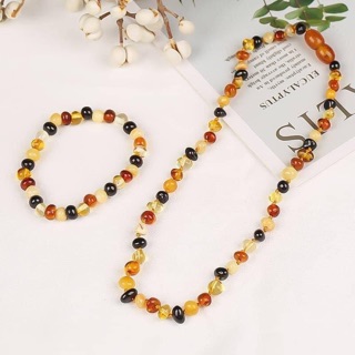 Vòng Hổ Phách Trẻ Em Mix Hạt Tròn