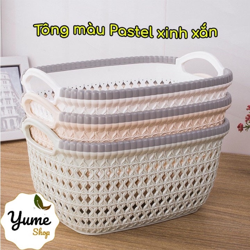 [HOT] Rổ nhựa chữ nhật giả đan mây có quai nhỏ đựng đồ đựng mỹ phẩm đồ gia dụng