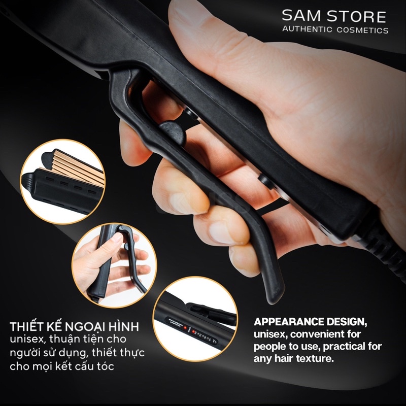 Máy dập phồng cao cấp với thiết kế tay cầm chống nóng, không mỏi tay khi sử dụng