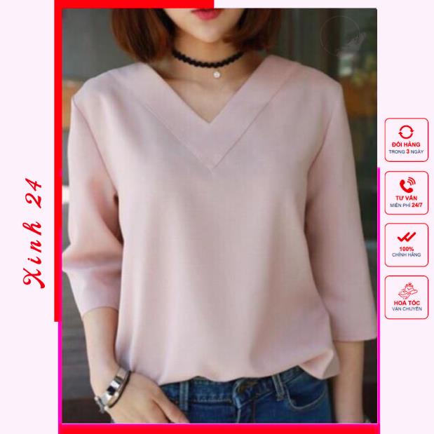 Áo cổ tim, áo sơ mi công sở cổ tim tay lỡ phong cách Hàn Quốc