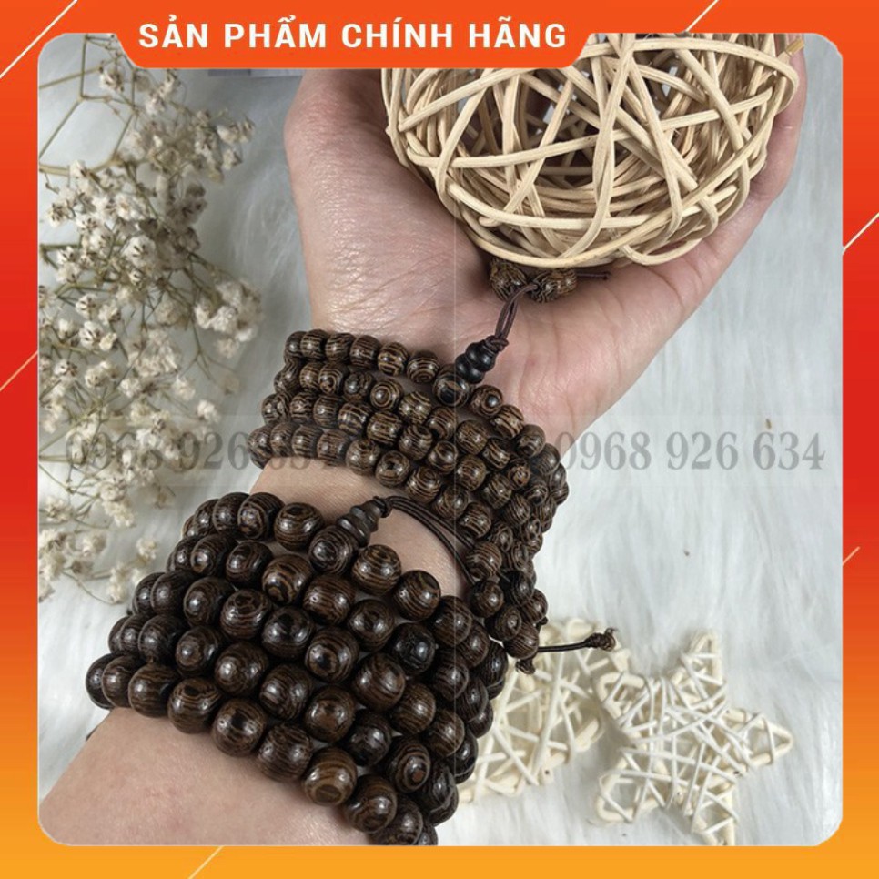 Vòng gỗ mun lông công chuỗi 108 hạtFREESHIPVòng tay phong thủy tràng 108 hạt gỗ mun