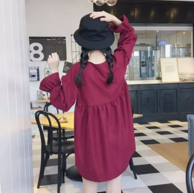 Đầm babydoll tay dài uzzlang phong cách Hàn Quốc