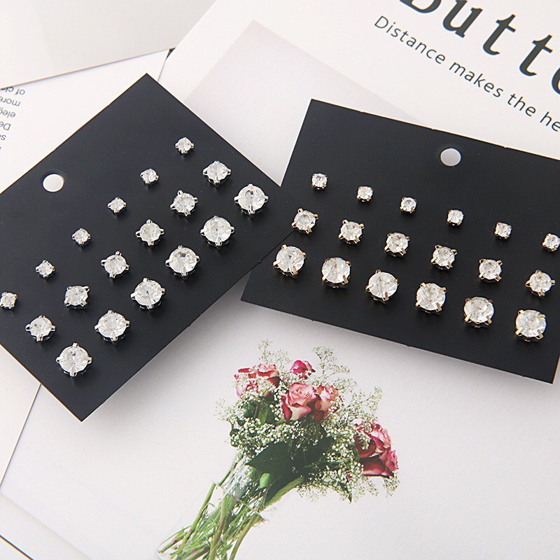 [Set 9 Đôi] Bông Tai Nam/ Nữ Cao Cấp ERASHOP 076718 - Dãy Hạt Đá Lấp Lánh, Đơn Giản, Nhiều Kích Cỡ, Siêu Rẻ Đẹp