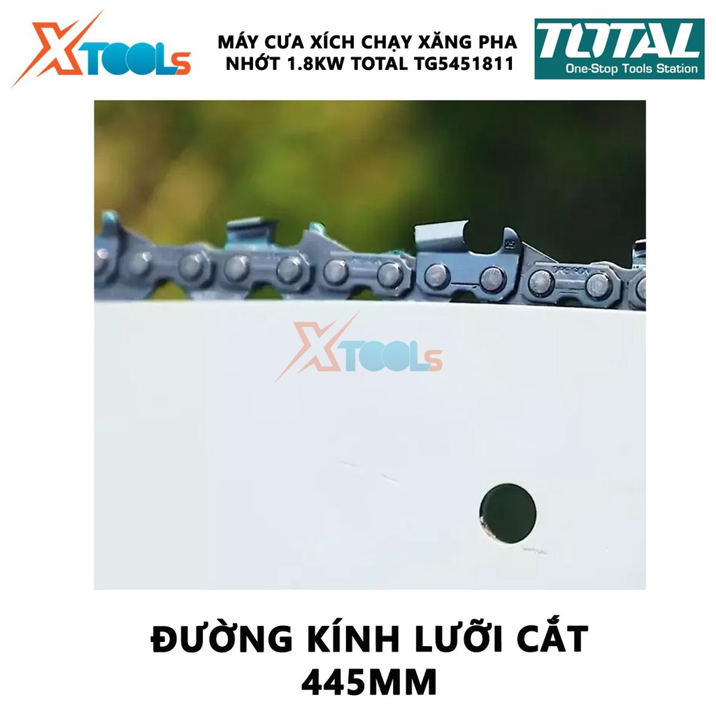 Máy cưa xích dùng xăng Total TG5451811 máy cưa xích cầm tay chạy xăng Dung tích xi lanh: 46 cc Công suất: 1.8 KW[XTOOLs]