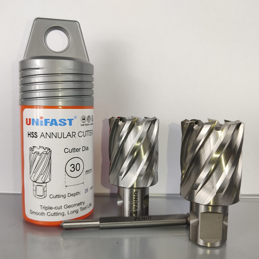 Mũi khoan từ Unifast 30x25 – Thép gió  HSS phi 30, khoan sâu 25mm