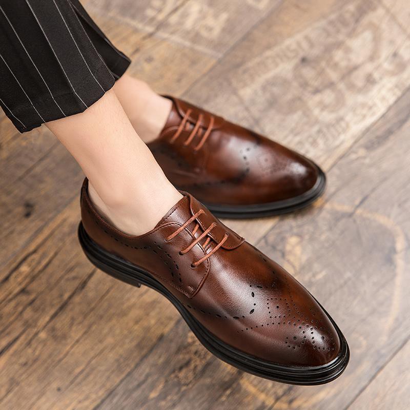 Men's business dress shoes British trend youth Korean casual trendy shoes summer Brock men's shoes brown