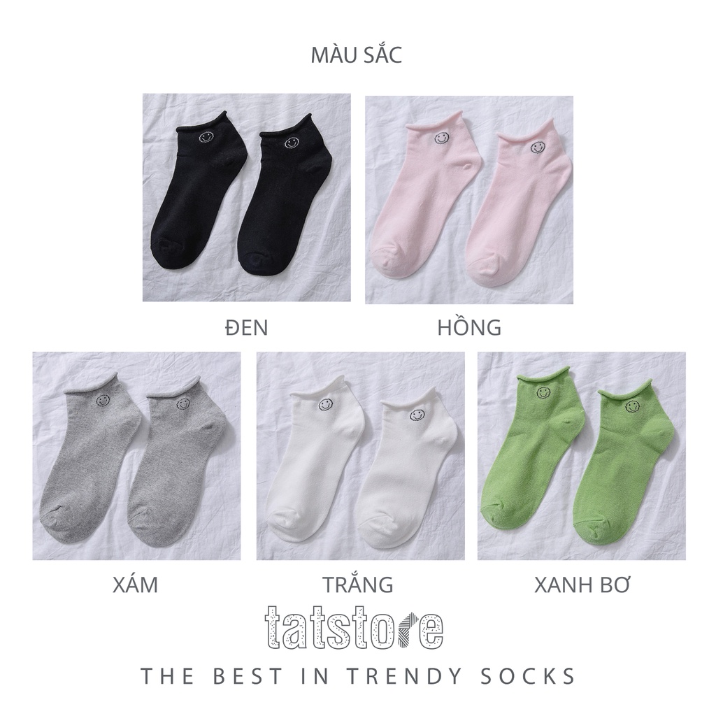 Tất nữ cổ thấp vớ trơn basic phong cách Hàn Quốc cute họa tiết hoạt hình mặt cười TẤT STORE 1CNF13