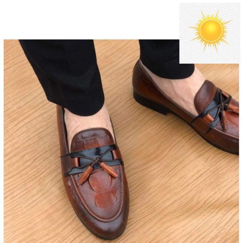👰🤵 Giày lười nam dập vân nơ chuông cao cấp cam kết bảo hành 2 năm 👰🤵