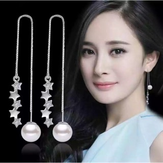 Bông tai bạc Ý kiểu chiếc lá ngôi sao kết dài vô cùng ngọt ngào nữ tính - Khuyên tai hoa tai bạc dịu dàng